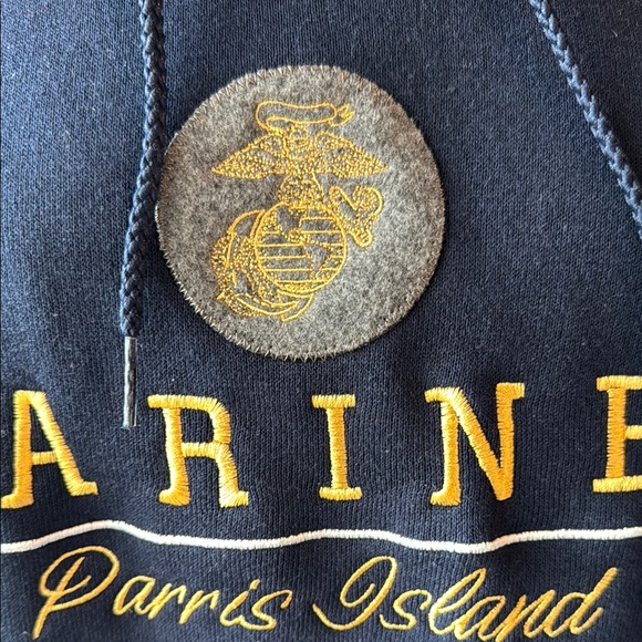 NWT Navy and Gold / Yellow USMC Marines Parris Island Hoodie - Small - Picture 8 of 9